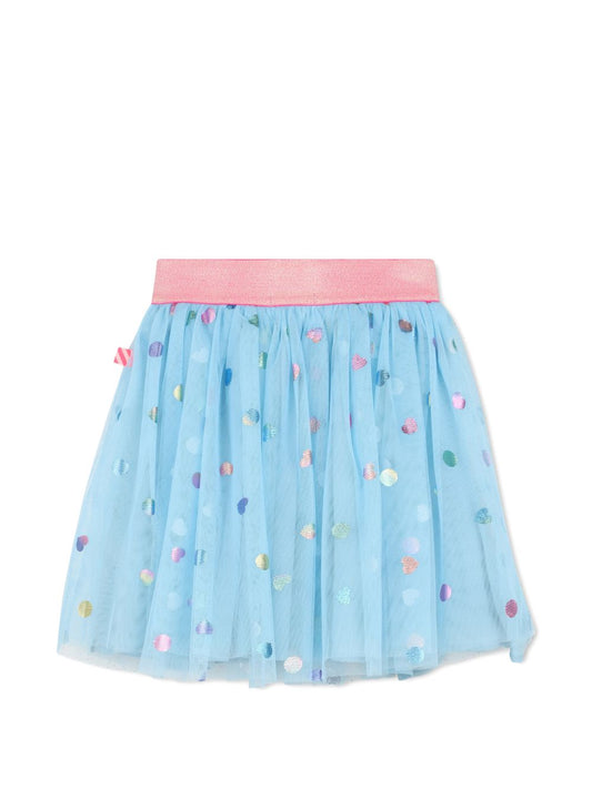 Gonna in tulle azzurra con pois applicati multicolore Billieblush