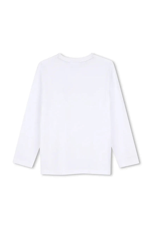 T-shirt manica lunga bianca con stampa logo Boss frontale