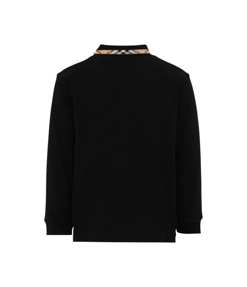 Polo nera manica lunga con dettagli logo Burberry