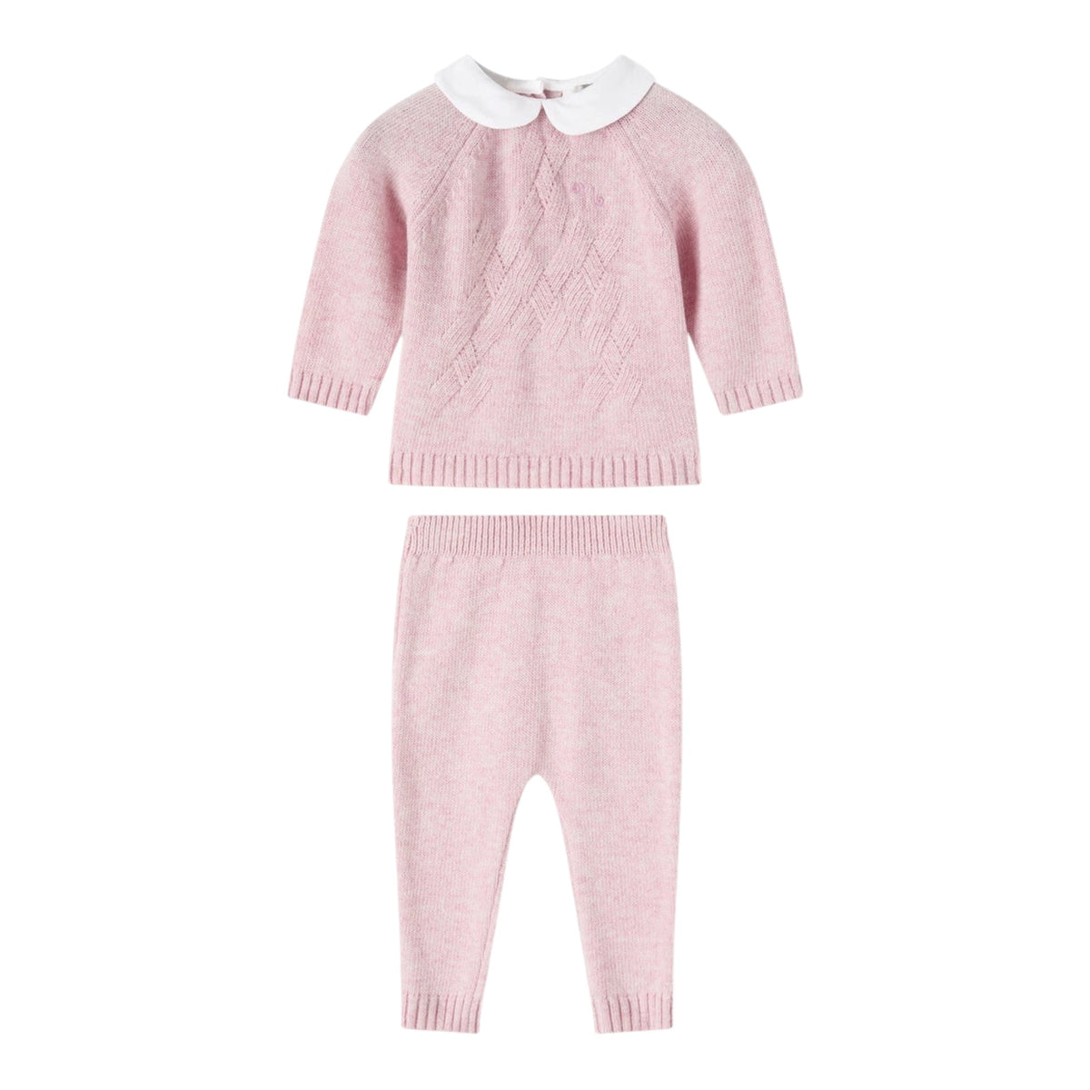 Completo rosa 2 pezzi in filo misto cashmere con dettagli logo Nanan