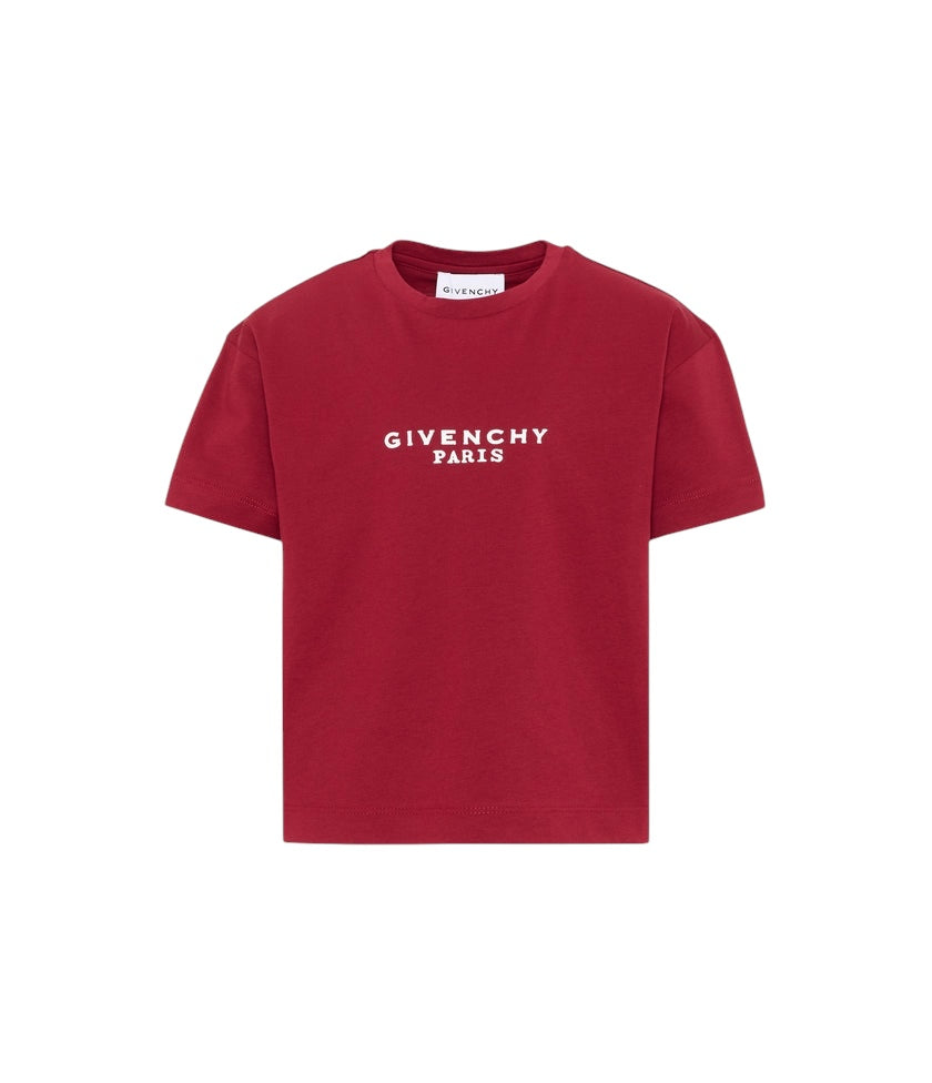 T-shirt rossa cropped con stampa logo Givenchy a contrasto