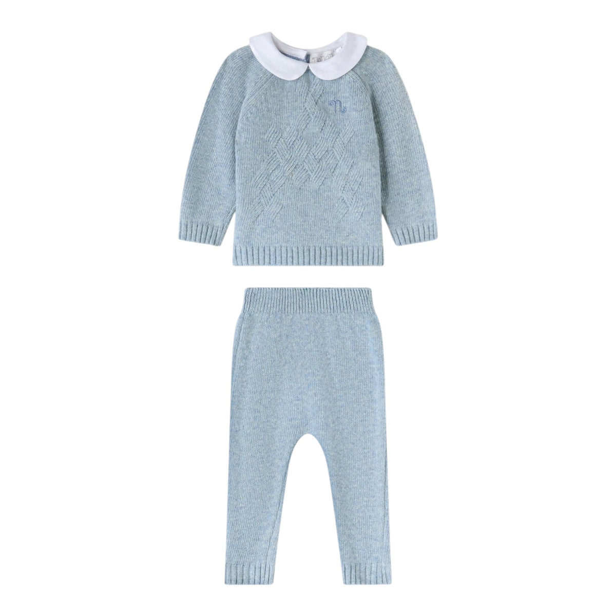 Completo azzurro 2 pezzi in filo misto cashmere con dettagli logo Nanan