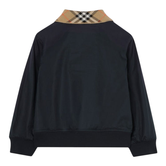 Felpa in cotone blu con collo logato Burberry