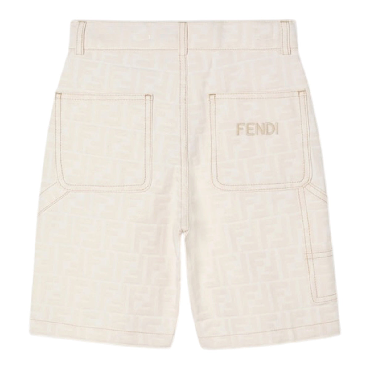 Bermuda in cotone panna con logo Fendi