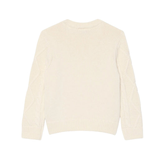 Maglione bianco ad intarsio con trecce e logo Lacoste