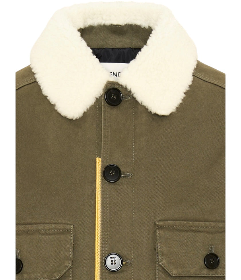 Giacca giubbino verde con dettagli logo Fendi a contrasto