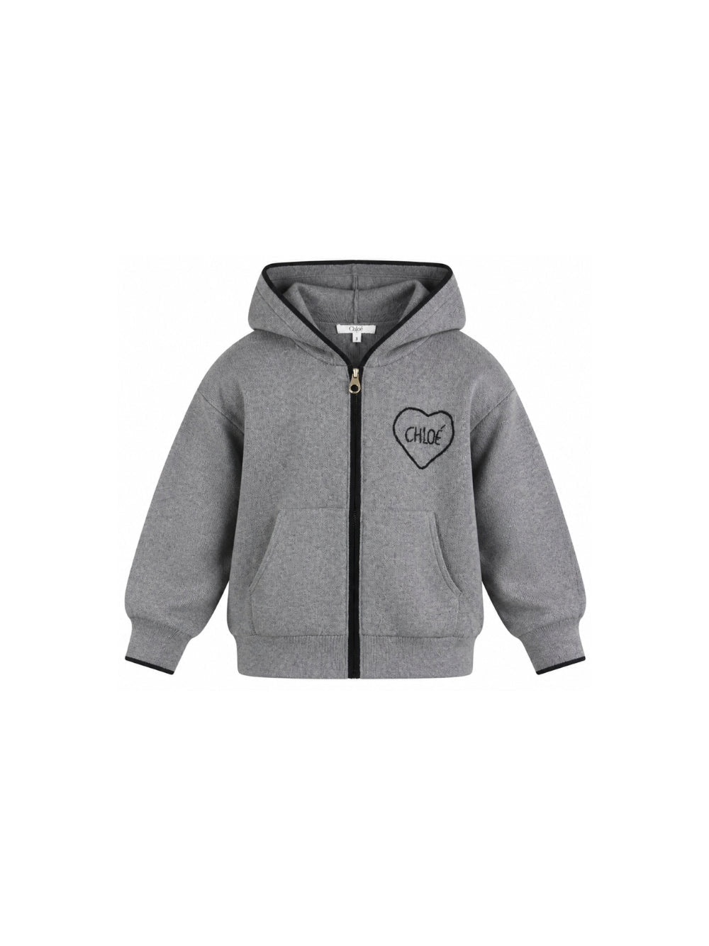Maglione grigio con zip e cappuccio con logo Chloé cucito a contrasto