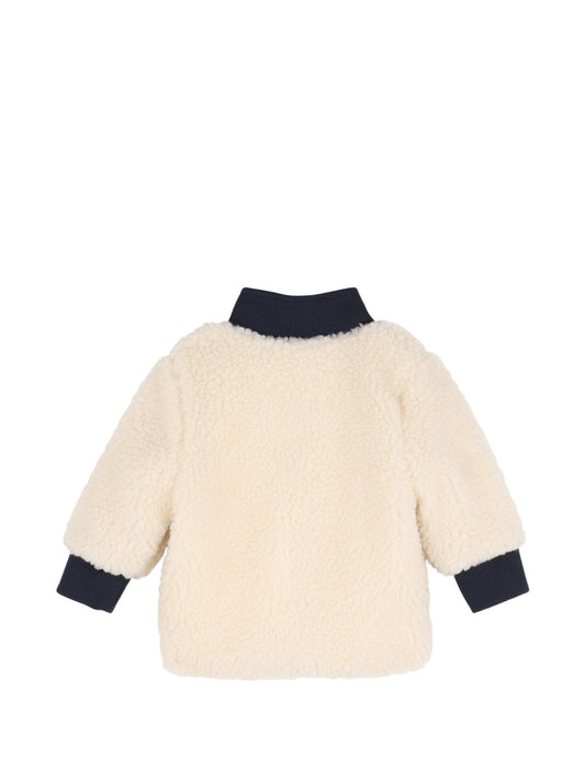 Felpa teddy panna con dettagli blu e logo stampa logo Timberland frontale