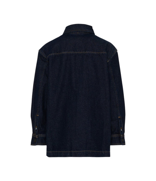 Giacca camicia in jeans blu con logo Boss applicato frontale