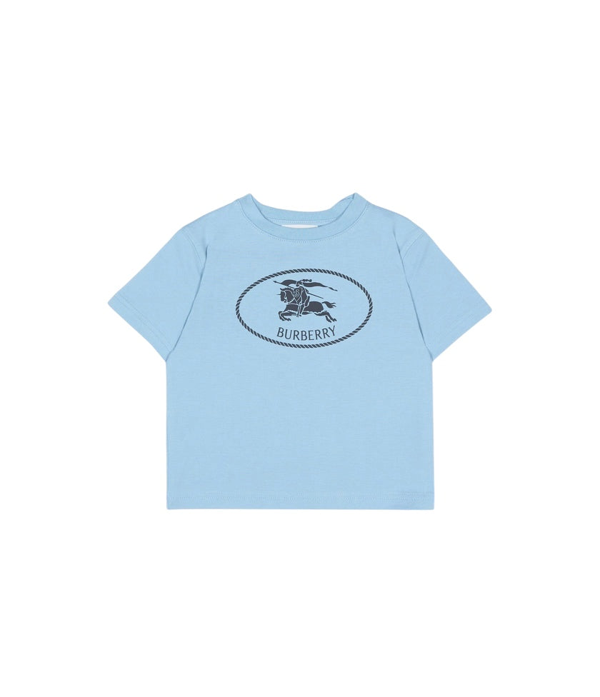 T-shirt baby azzurra con stampa logo Burberry frontale