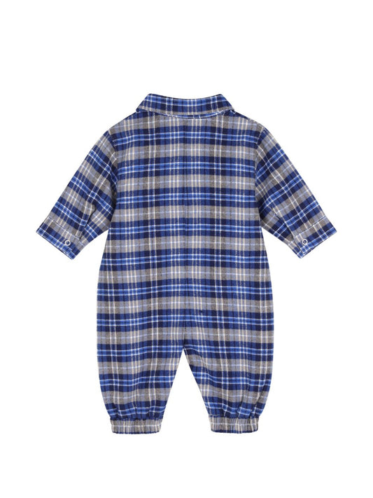 Tutina in flanella a quadri blu con dettagli logo Timberland
