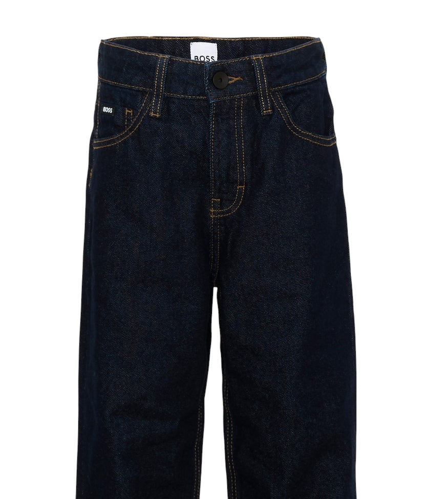Jeans cinque tasche blu con dettagli logo Boss