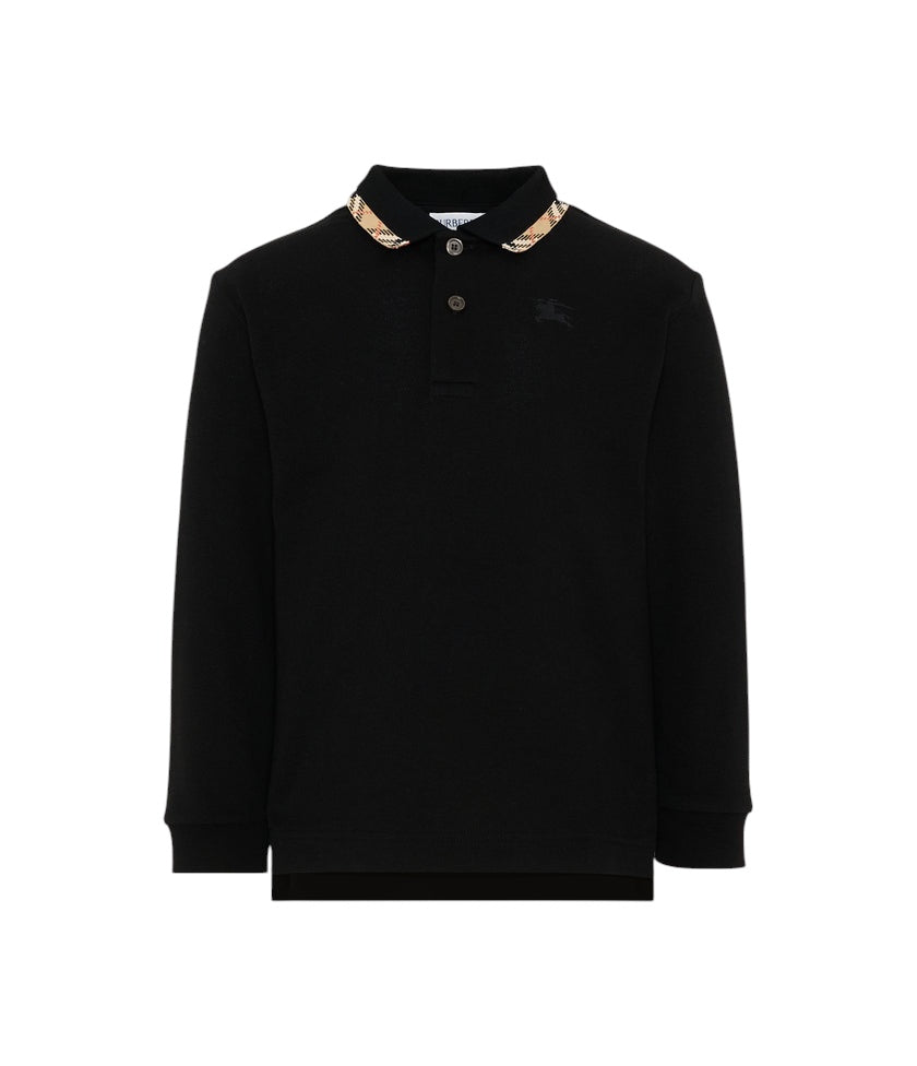 Polo nera manica lunga con dettagli logo Burberry