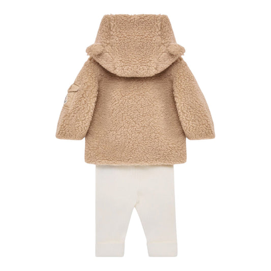 Completo felpa teddy e pantalone bianco con patch logo Moncler