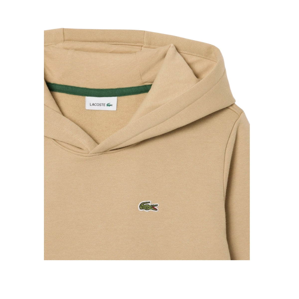 Felpa con il cappuccio beige e patch logo Lacoste