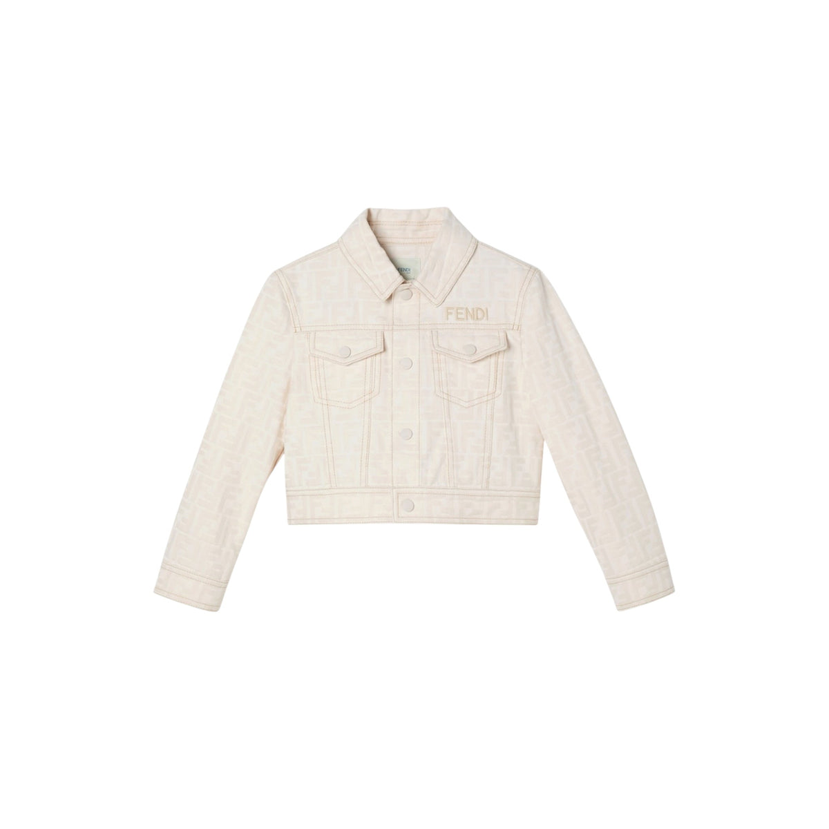 Giacca camicia cropped in cotone panna con logo Fendi