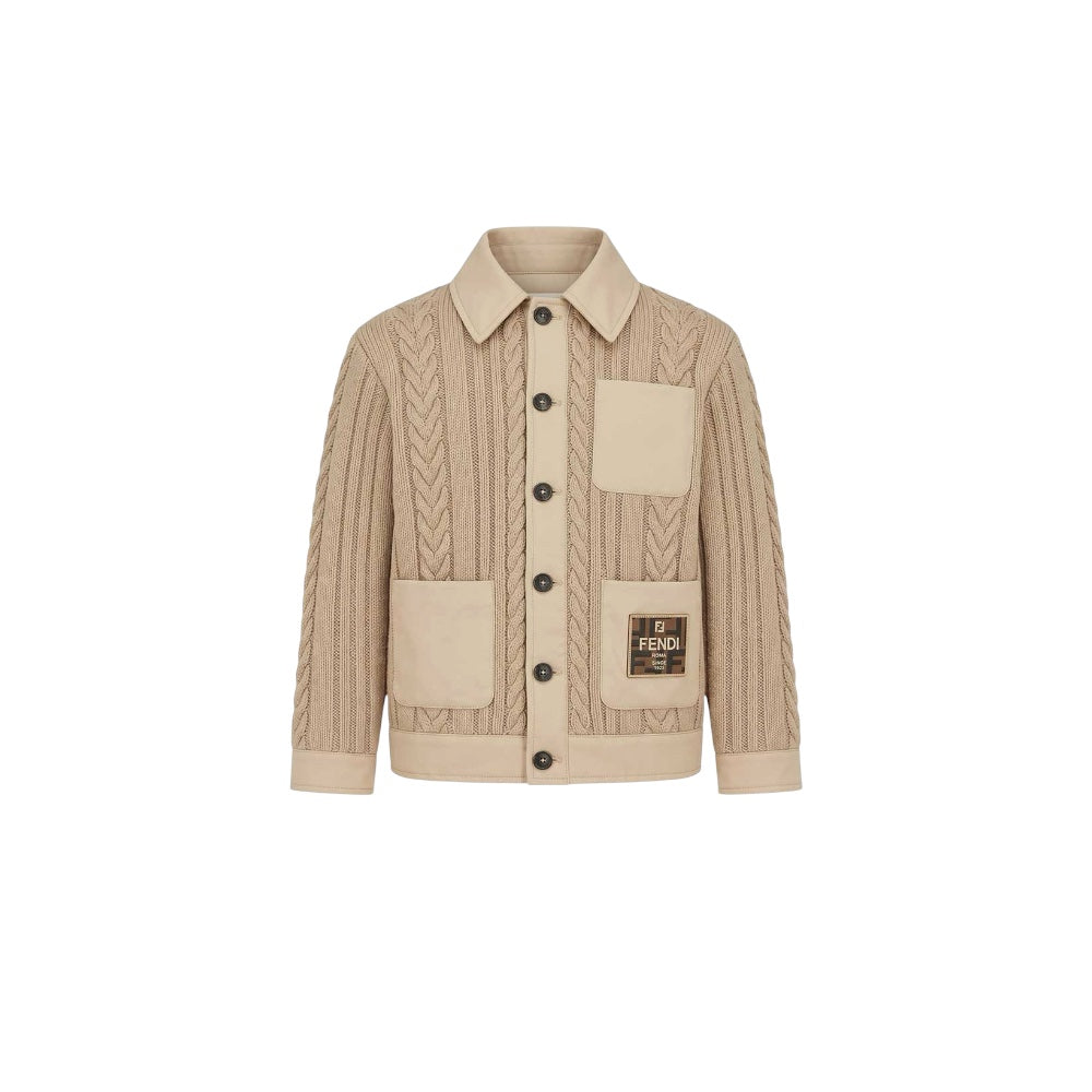 Cardigan giubbino beige con dettagli logo Fendi