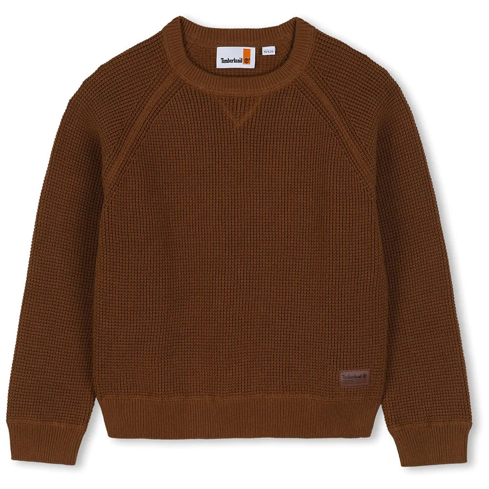 Maglione in cotone marrone con patch logo Timberland