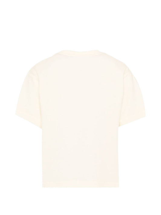 T-shirt panna con stampa logo Timberland a contrasto rossa