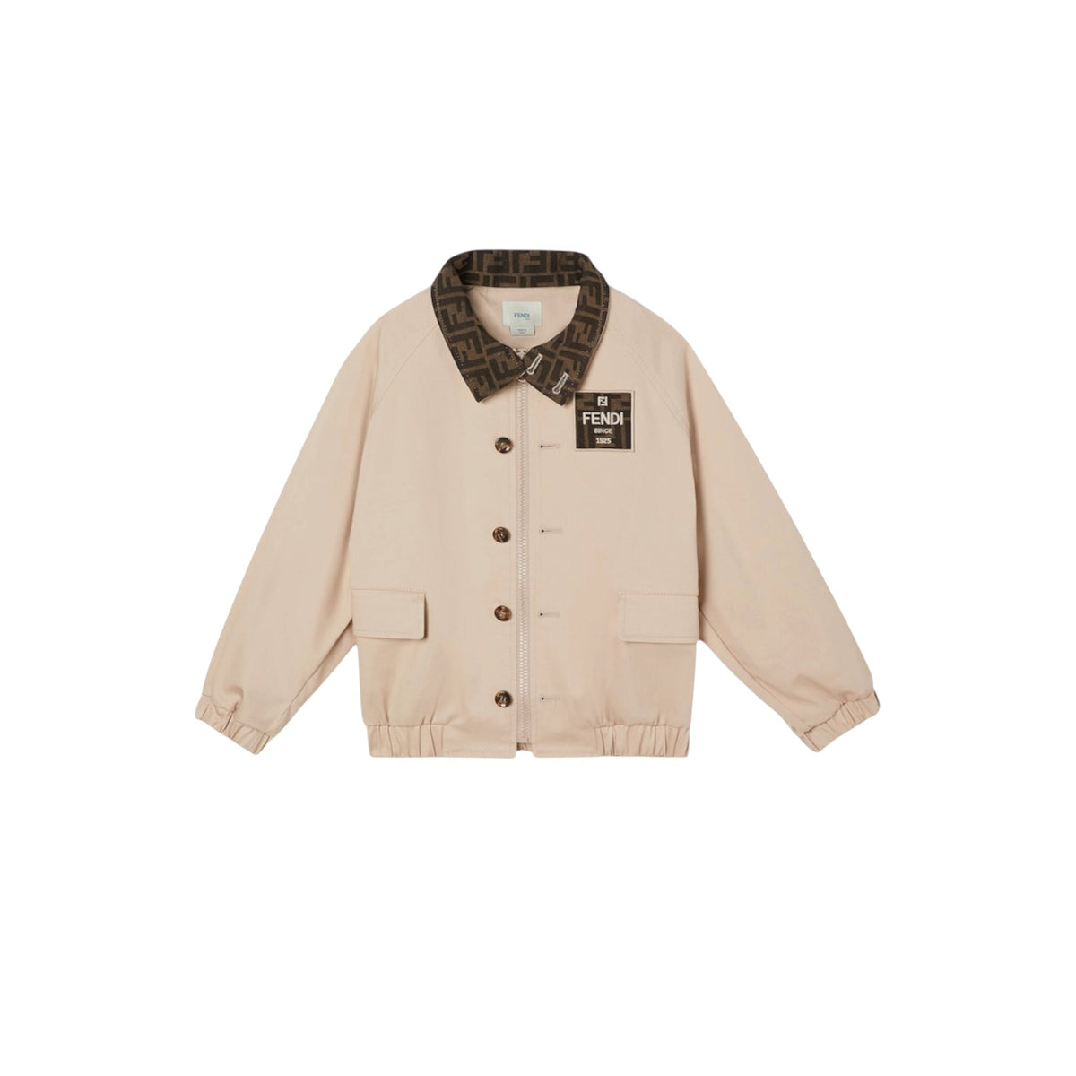 Giacca camicia beige con patch logo Fendi cucito frontale