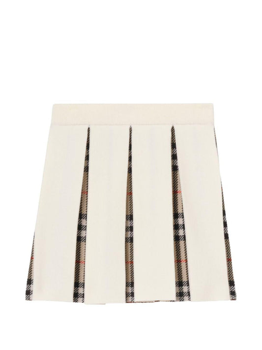 Gonna in lana bianca a pieghe con dettagli Burberry