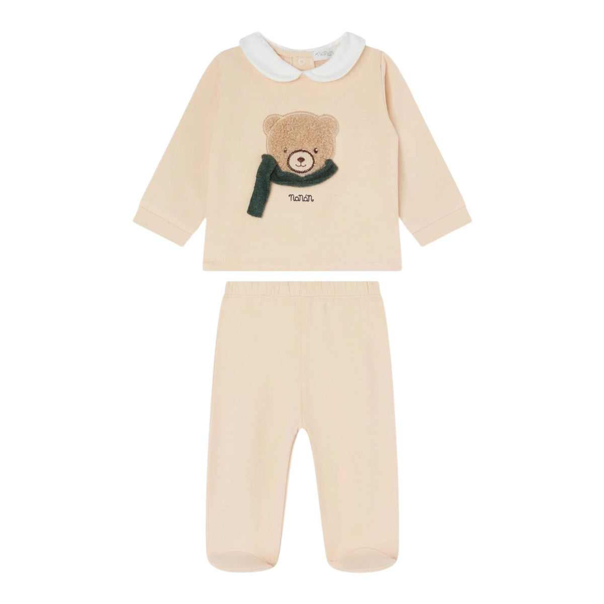 Completo 2 pezzi beige t-shirt e pantalone con patch orso Nanan