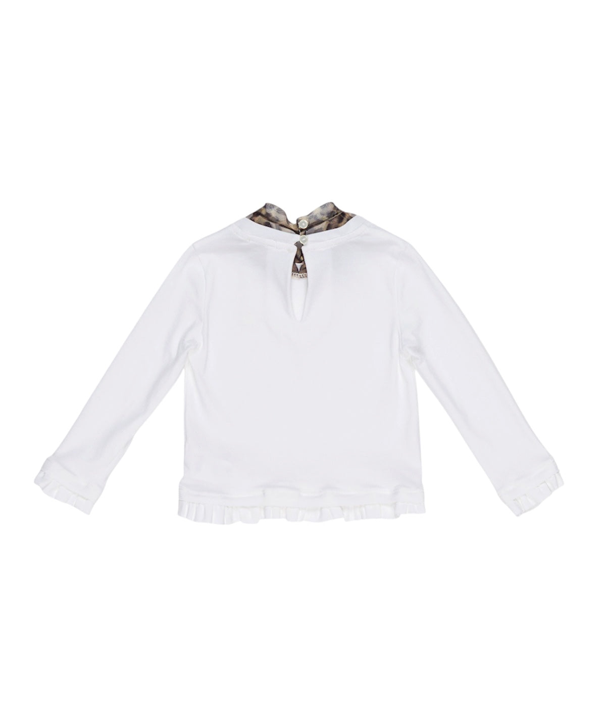T-shirt bianca con dettagli maculati e logo Miss Grant in metallo