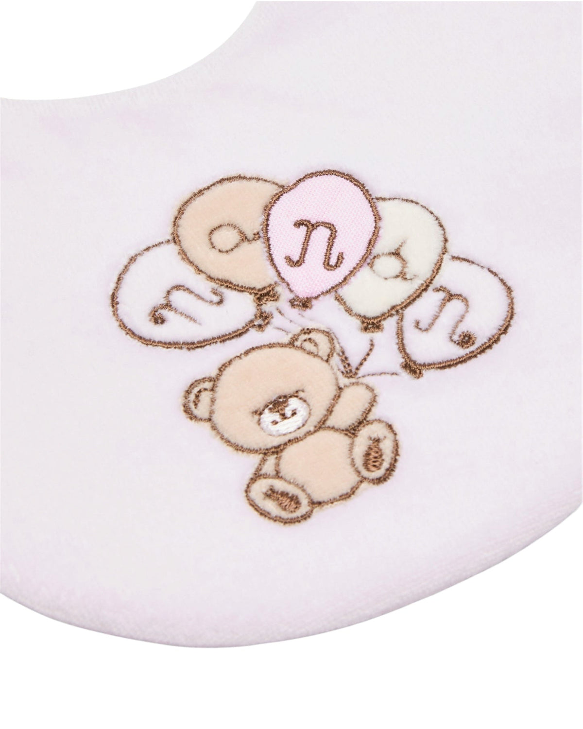 Bavaglino in ciniglia rosa e logo Nanan con palloncini
