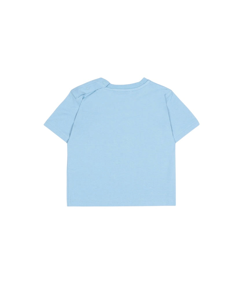 T-shirt baby azzurra con stampa logo Burberry frontale
