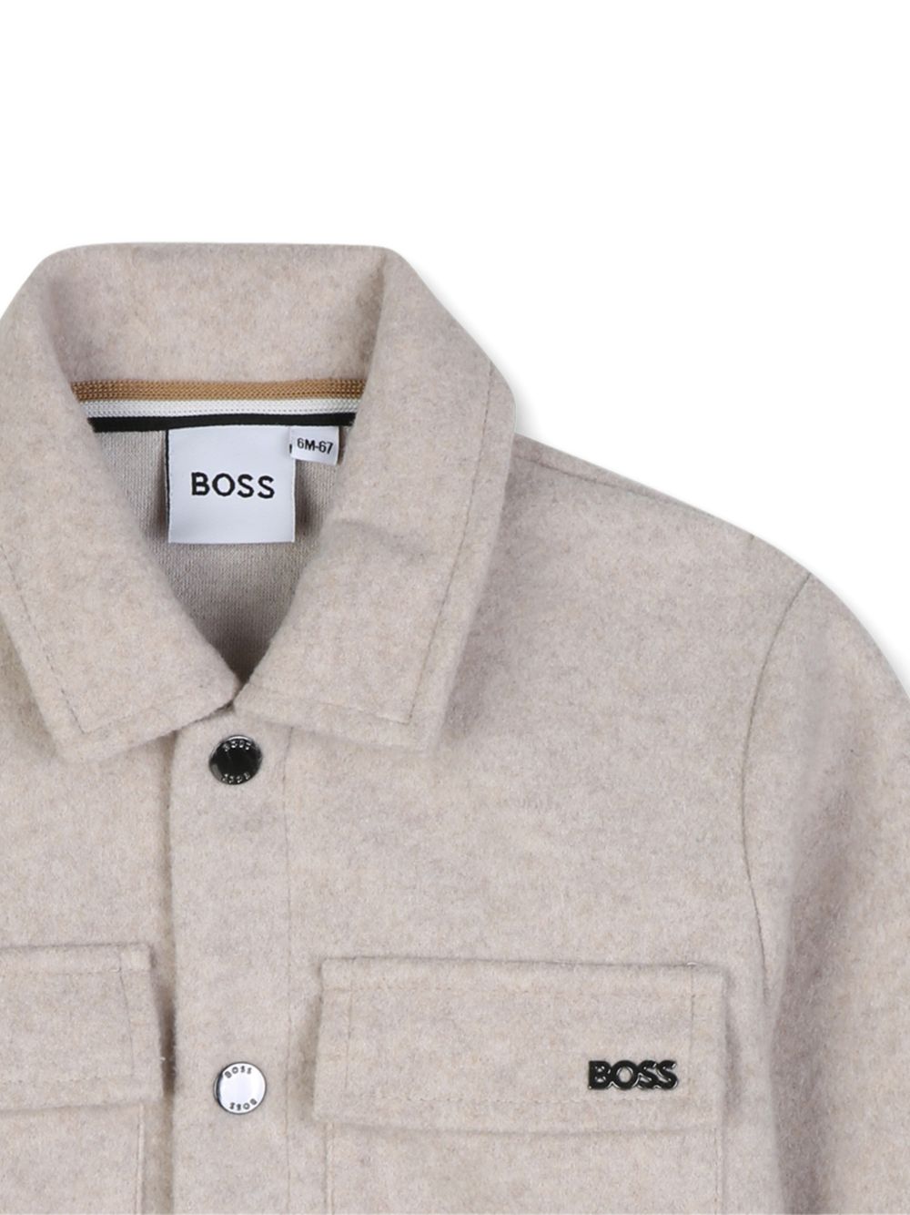 Giacca camicia baby in panno beige con logo in metallo Boss