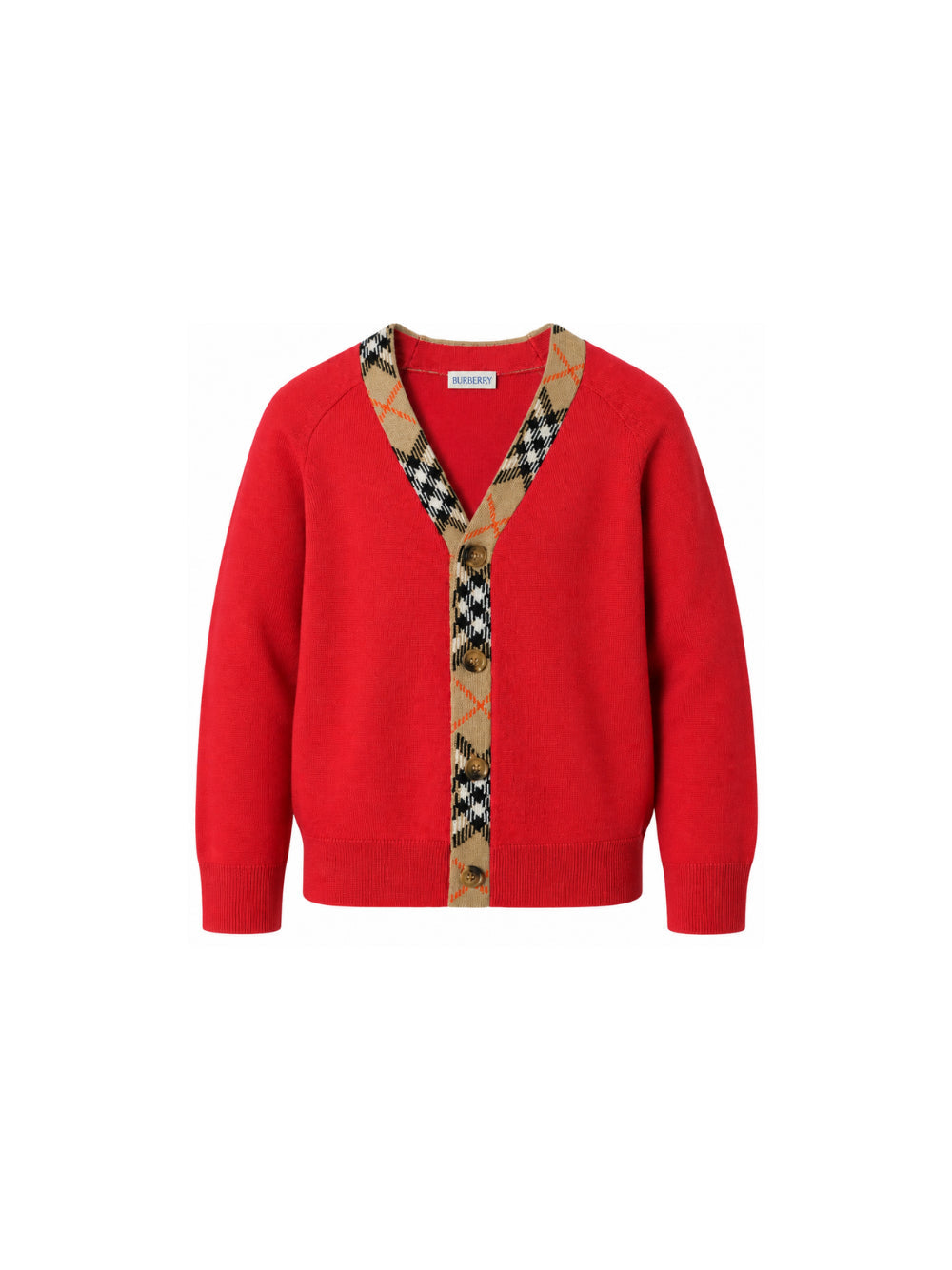 Cardigan rosso con dettagli check Burberry