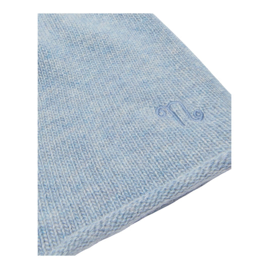 Cappello azzurro in filo misto cashmere con nodino e dettaglio logo Nanan