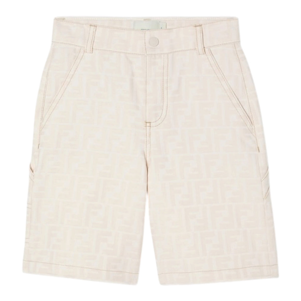 Bermuda in cotone panna con logo Fendi