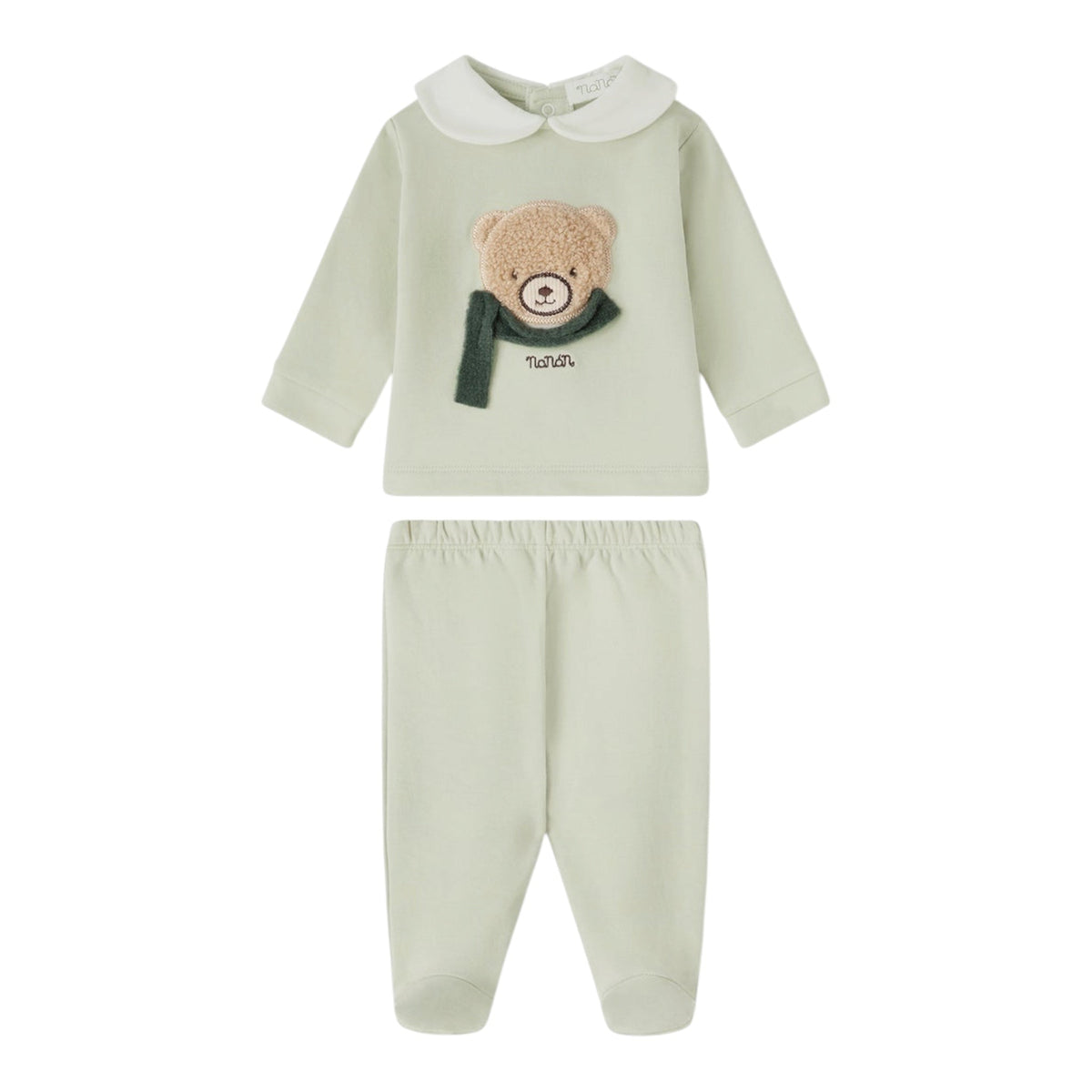 Completo 2 pezzi verde t-shirt e pantalone con patch orso Nanan