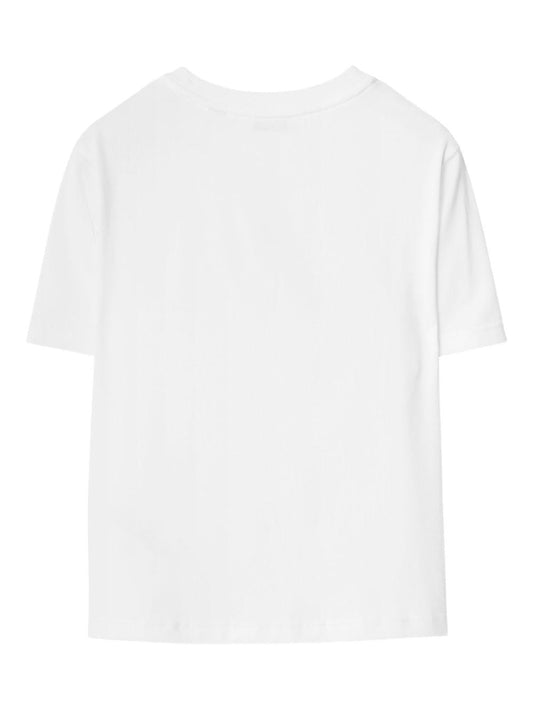 T-shirt bianca con patch logo Burberry frontale
