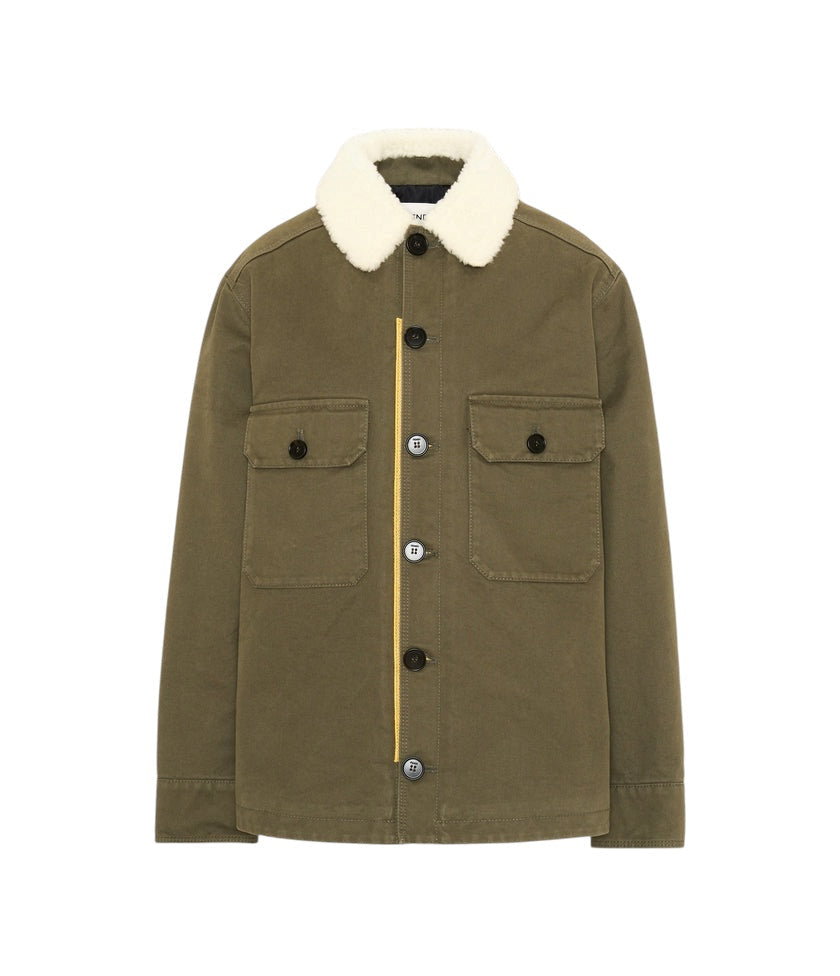 Giacca giubbino verde con dettagli logo Fendi a contrasto