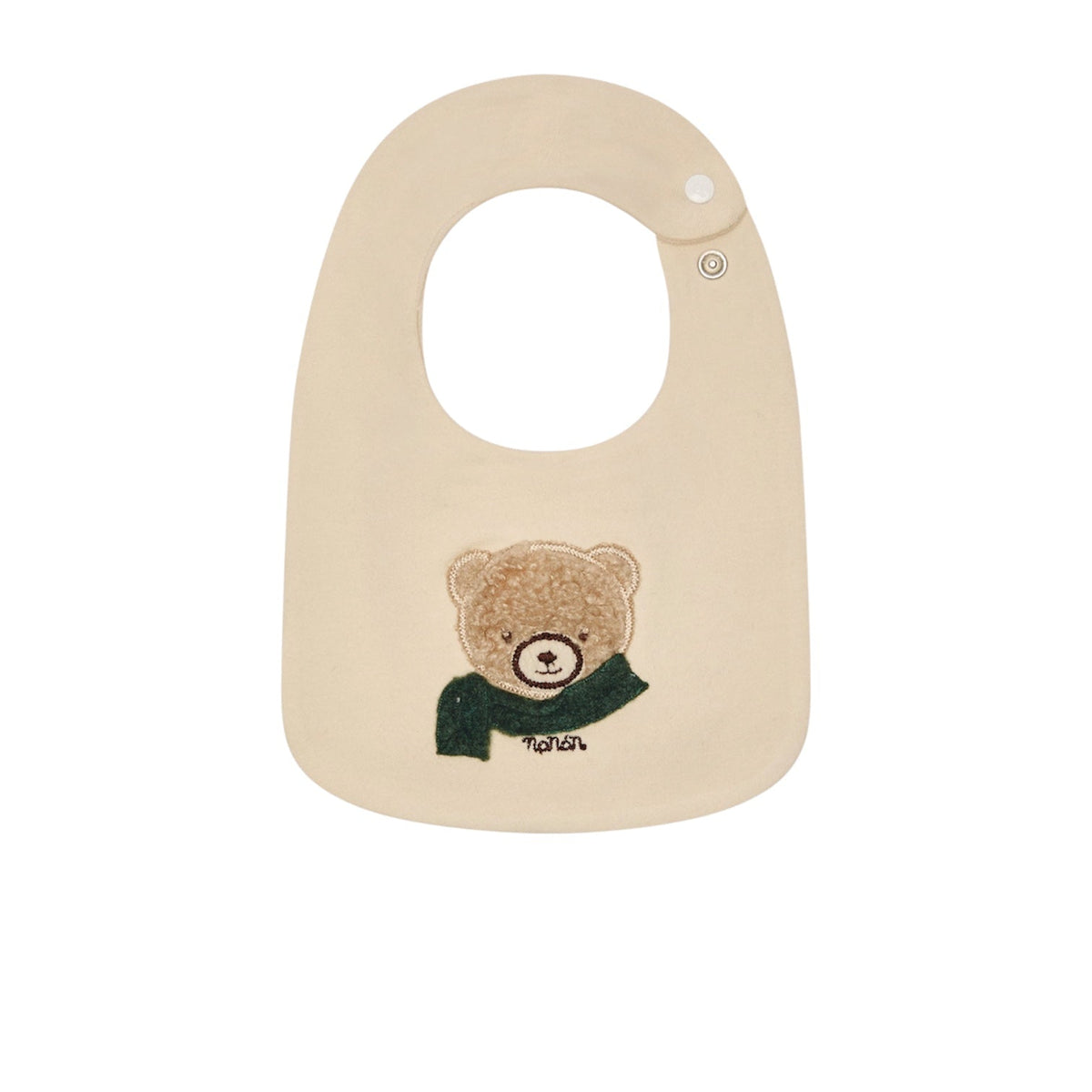 Bavaglino beige con patch e logo Nanan cucito frontale
