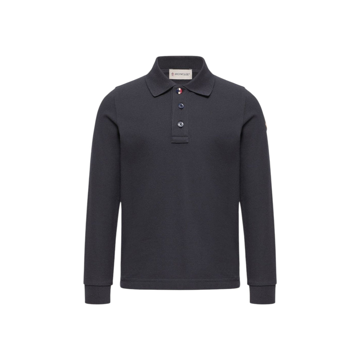 Polo blu con patch logo Moncler sulla manica