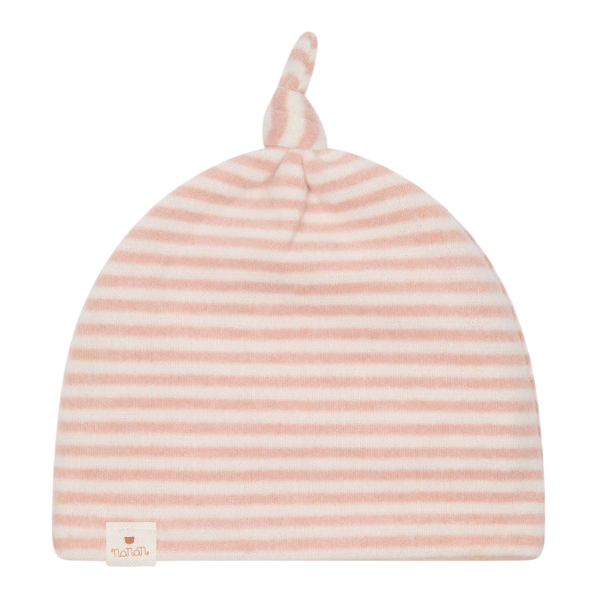 Cappello a righe rosa con nodino e dettaglio logo Nanan