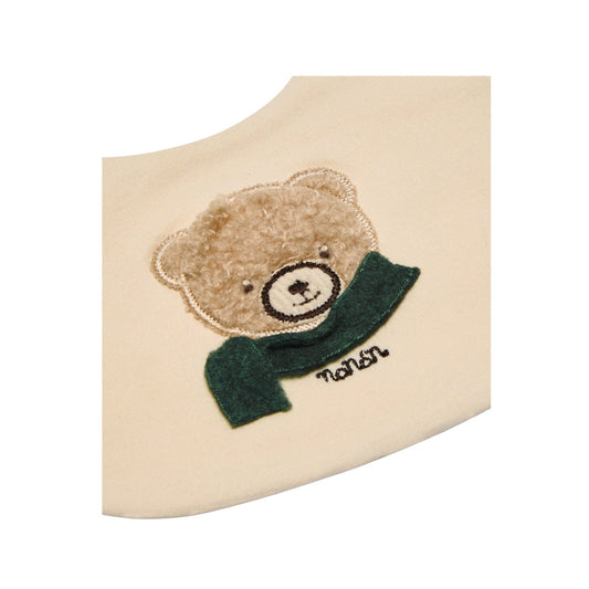 Bavaglino beige con patch e logo Nanan cucito frontale