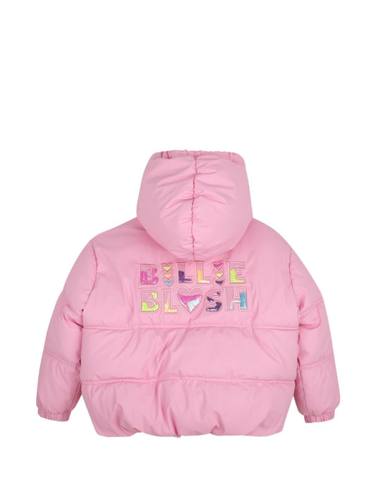 Piumino rosa con dettagli logo Billieblush sul retro