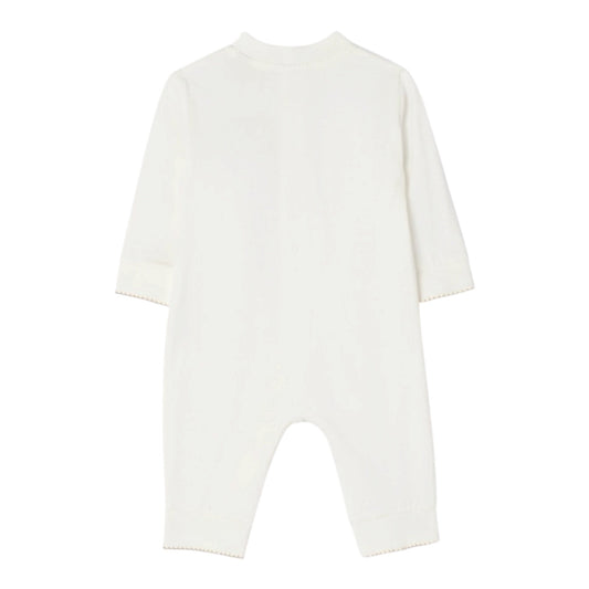 Tutina bianca con logo cucito Burberry a contrasto beige