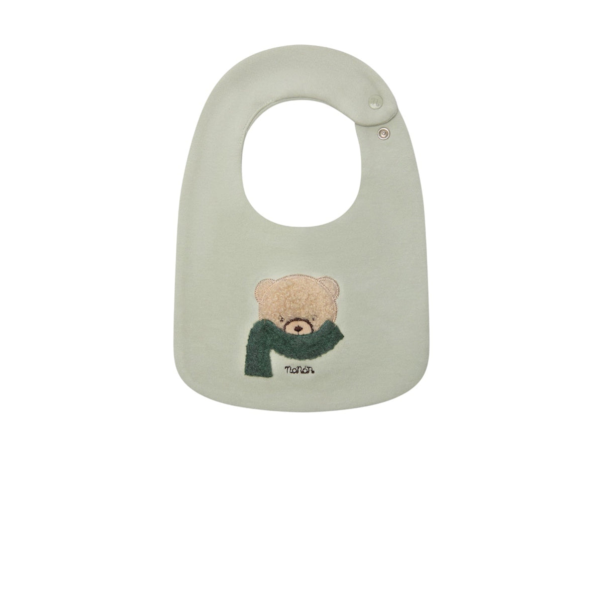 Bavaglino verde con patch e logo Nanan cucito frontale