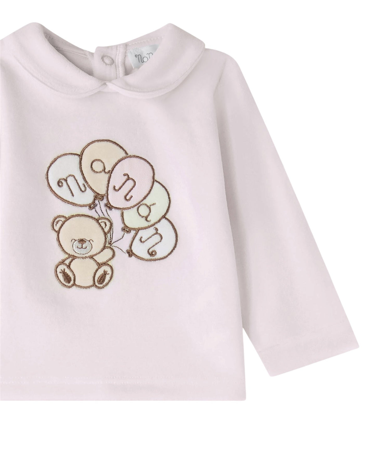 Completo 2 pezzi in ciniglia rosa con patch orso e palloncini Nanan