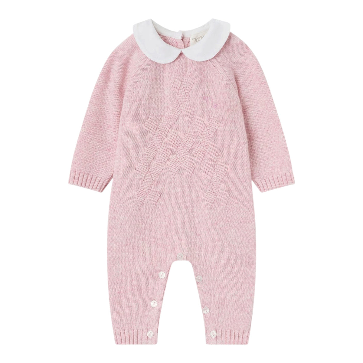 Tutina rosa in filo misto cashmere con dettagli logo Nanan