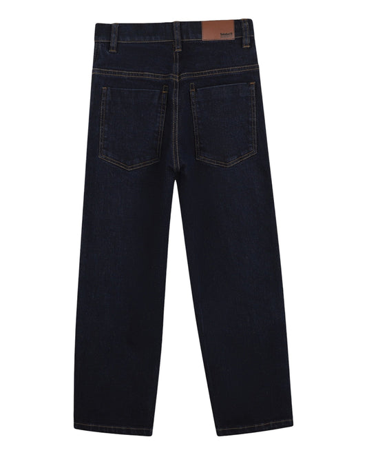 Jeans blu cinque tasche con patch logo Timberland cucito sul retro