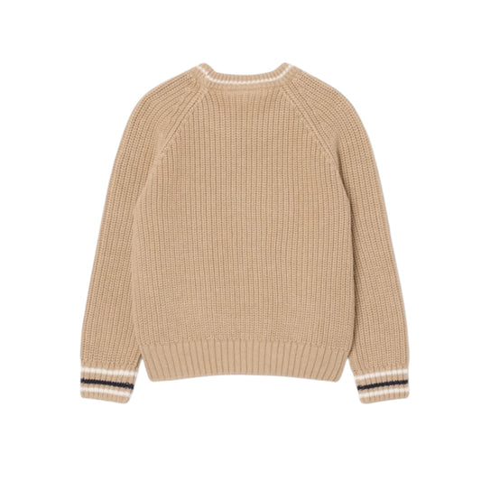 Maglione beige ad intarsio con patch logo Lacoste