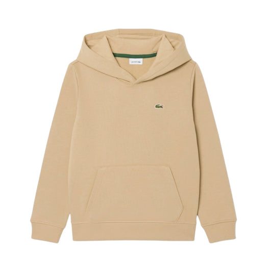 Felpa con il cappuccio beige e patch logo Lacoste