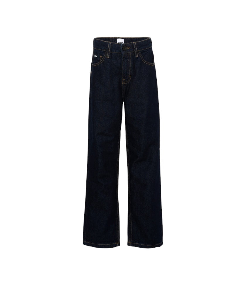 Jeans cinque tasche blu con dettagli logo Boss