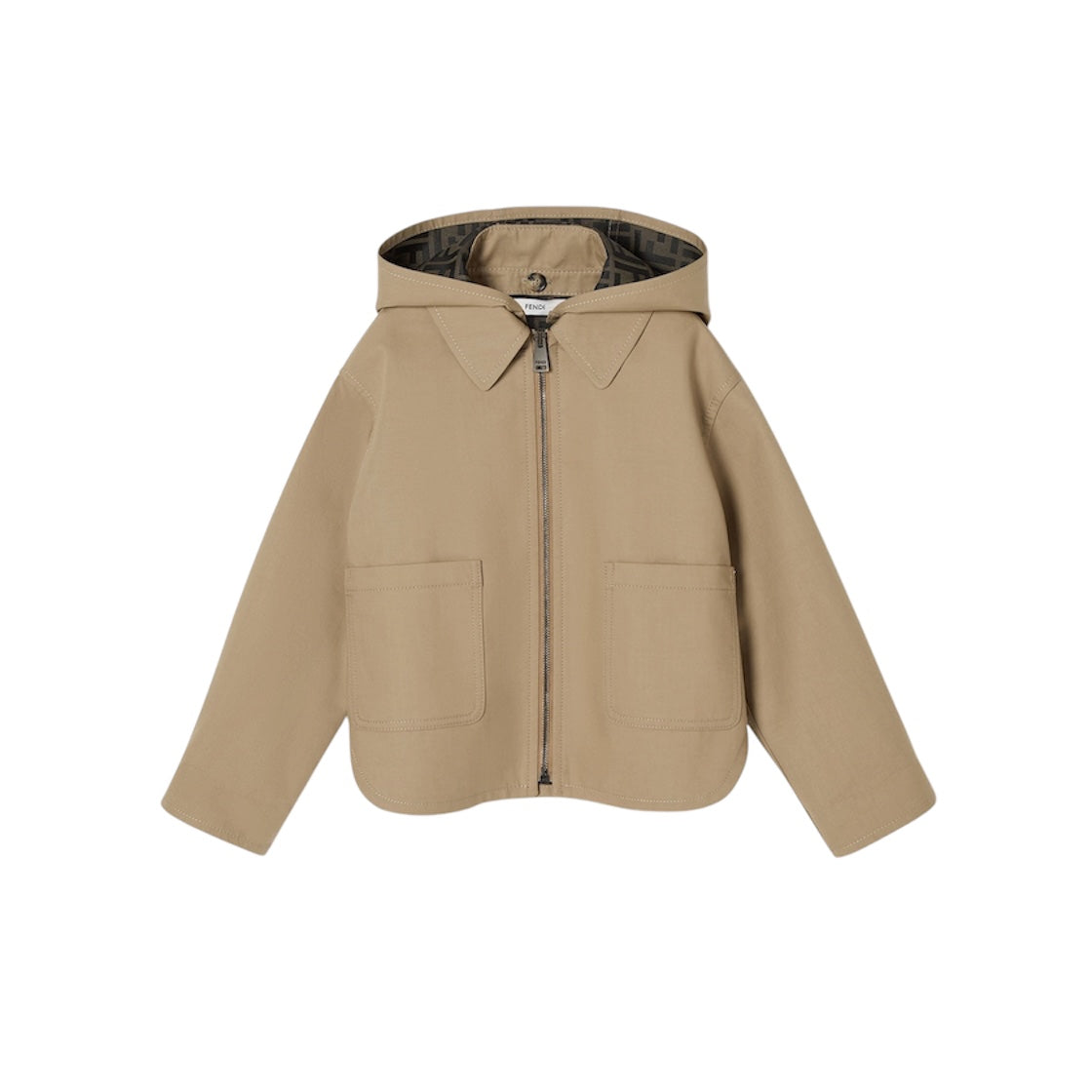 Giacca giubbino beige con dettaglio logo FF Fendi all'interno